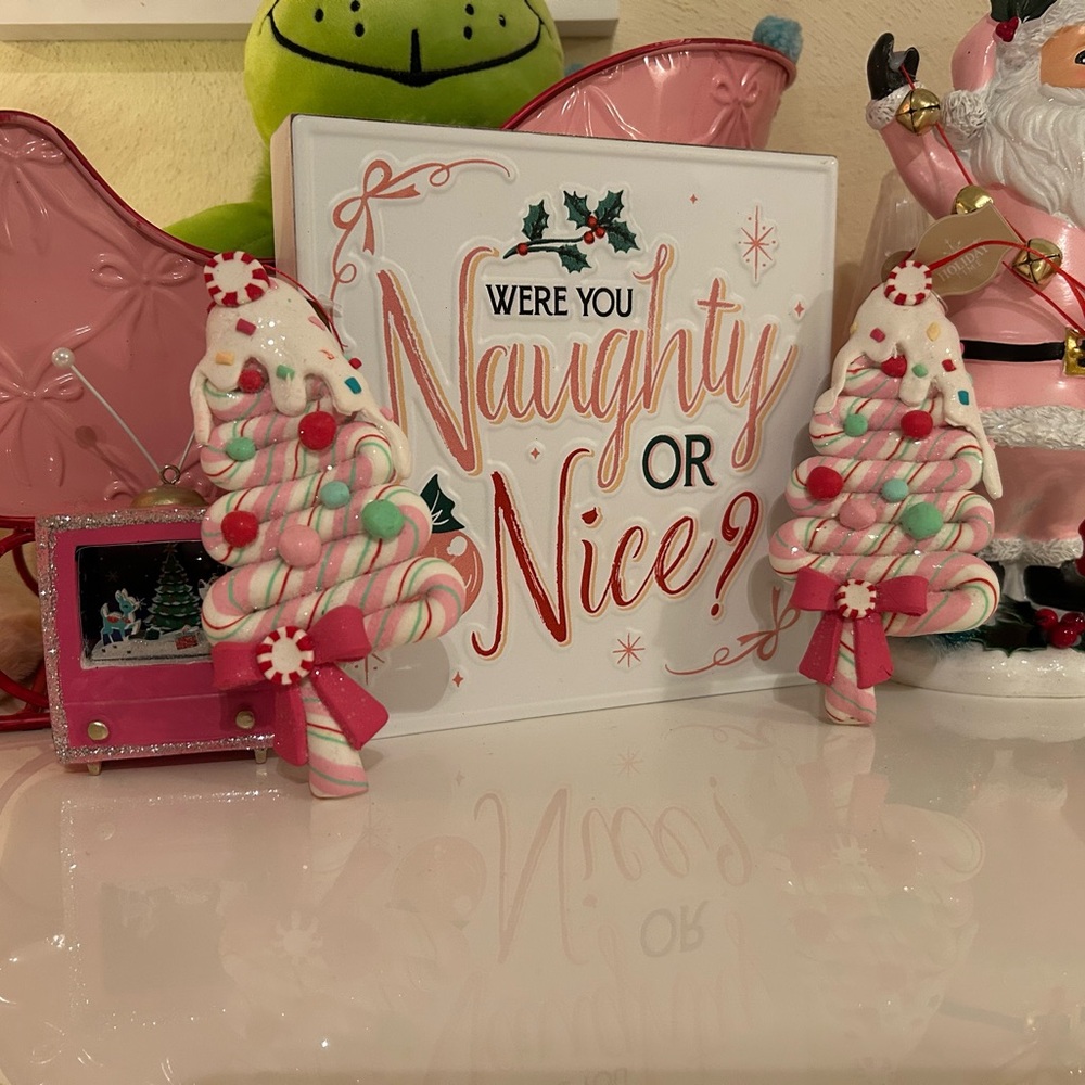HOLIDAY TIME PINK PEPPERMINT CANDY CANE TREE SWEETS ORNAMENT BUNDLE